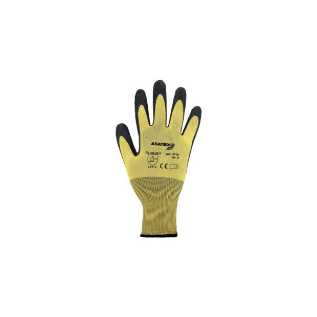 ASATEX Glove  size 8 yellow/black EN 388 PPE category II nylon with natural latex