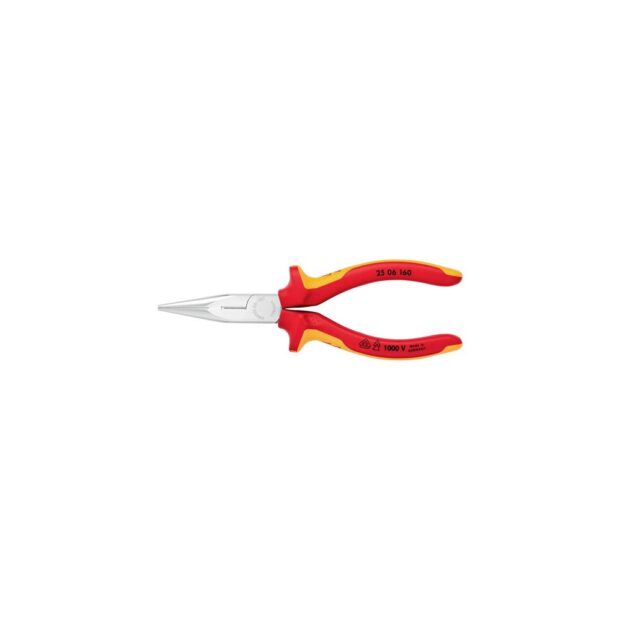 KNIPEX Needle-nose pliers DIN ISO 5745 length 160 mm flat/round straight multi-component handles VDE - Image 2