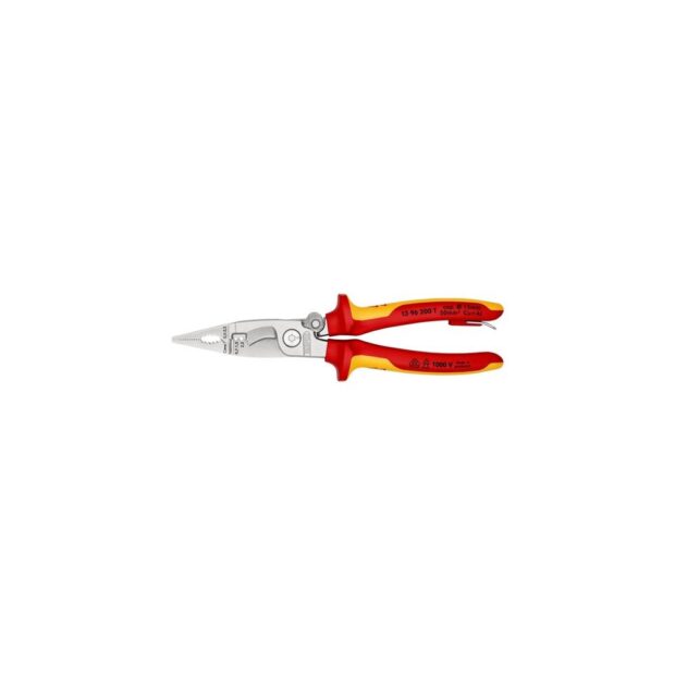 KNIPEX Electric installation pliers  length 200 mm VDE chrome-plated multi-component handles with opening spring with fixing eye - Image 2