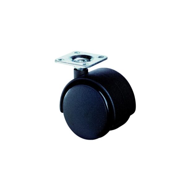 BS ROLLEN Plastic twin lockable castor  wheel dm 50 mm load cap. 40 kg with bolt-on plate polyamide black, RAL 9005