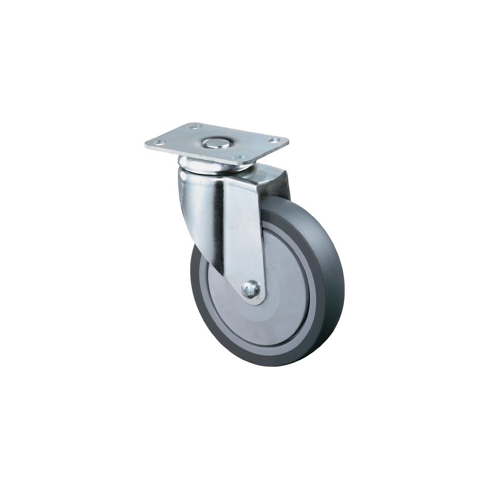 BS ROLLEN Swivel castor wheel dm 125 mm load-bearing cap. 100 kg with bolt-on plate rubber grey