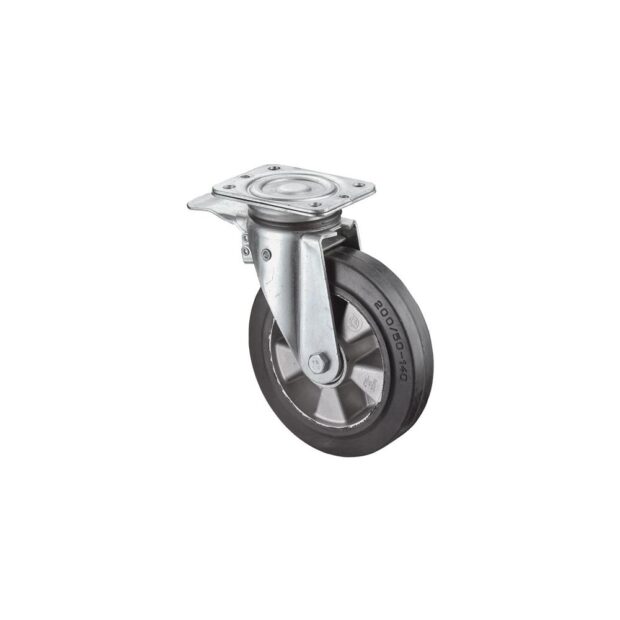 BS ROLLEN Heavy-duty swivel castor  wheel dm 160 mm load cap. 300 kg braked, rubber 138 mm 110 mm