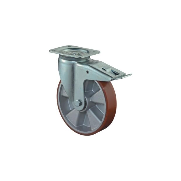 BS ROLLEN Heavy-duty swivel castor  wheel dm 250 mm load cap. 1000 kg with arrester, cast polyurethane 135 mm 110 mm