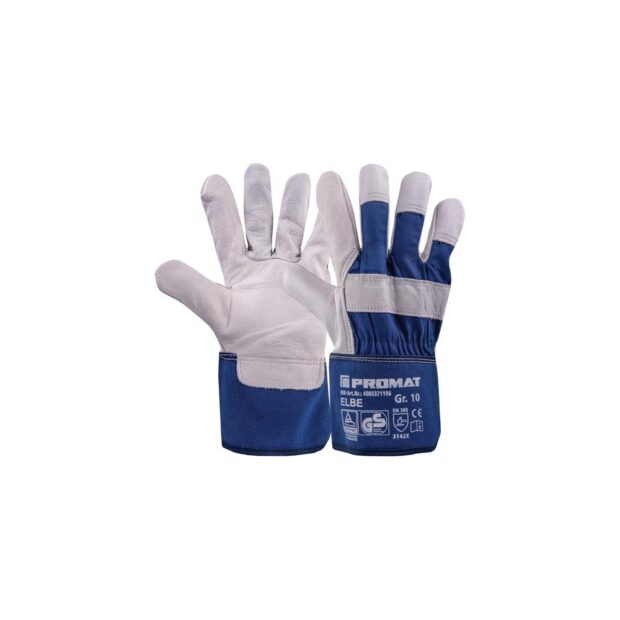 PROMAT Glove Elbe size 10 blue full-grain cowhide EN 388 PPE category II