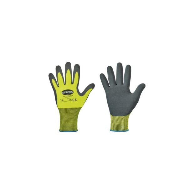 STRONGHAND Glove Flexter size 8 neon-yellow/grey EN 388 PPE category II polyester with latex, sanded