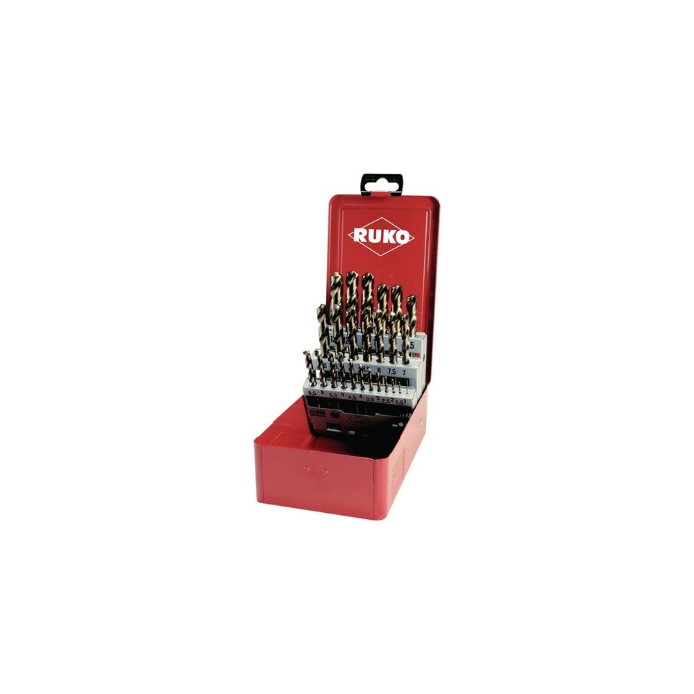 RUKO Twist drill set DIN 338 type VA nominal dm 1-13 x 0.5 mm HSS-Co5 gold 25-part metal box