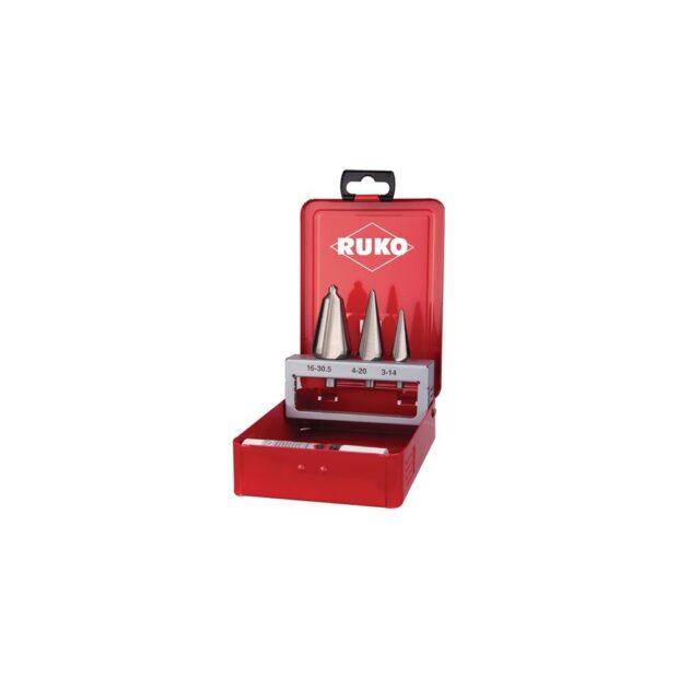 RUKO Conical sheet metal bit set  3-14 / 4-20 / 16-30.5 mm HSS-Co5 no. of cutters 2 4-part metal box