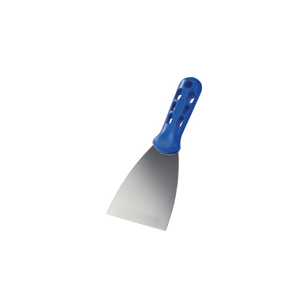 Painter's spatula width 80 mm high-gloss polished plastic, flat-oval, blue stainless steel, non-rusting