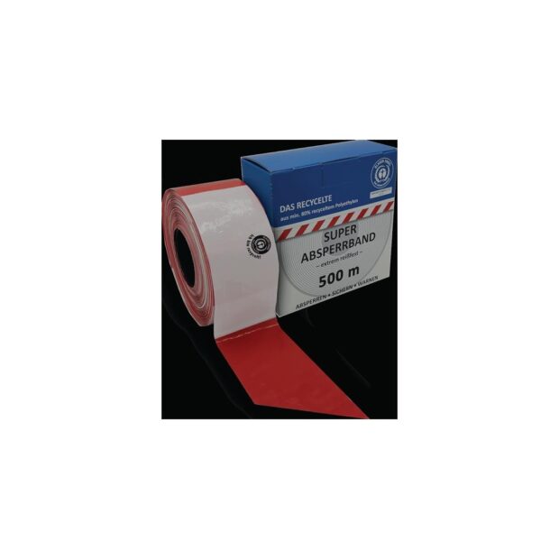 KELMAPLAST Barrier tape  length 500 m width 80 mm red/white stripes, recycled