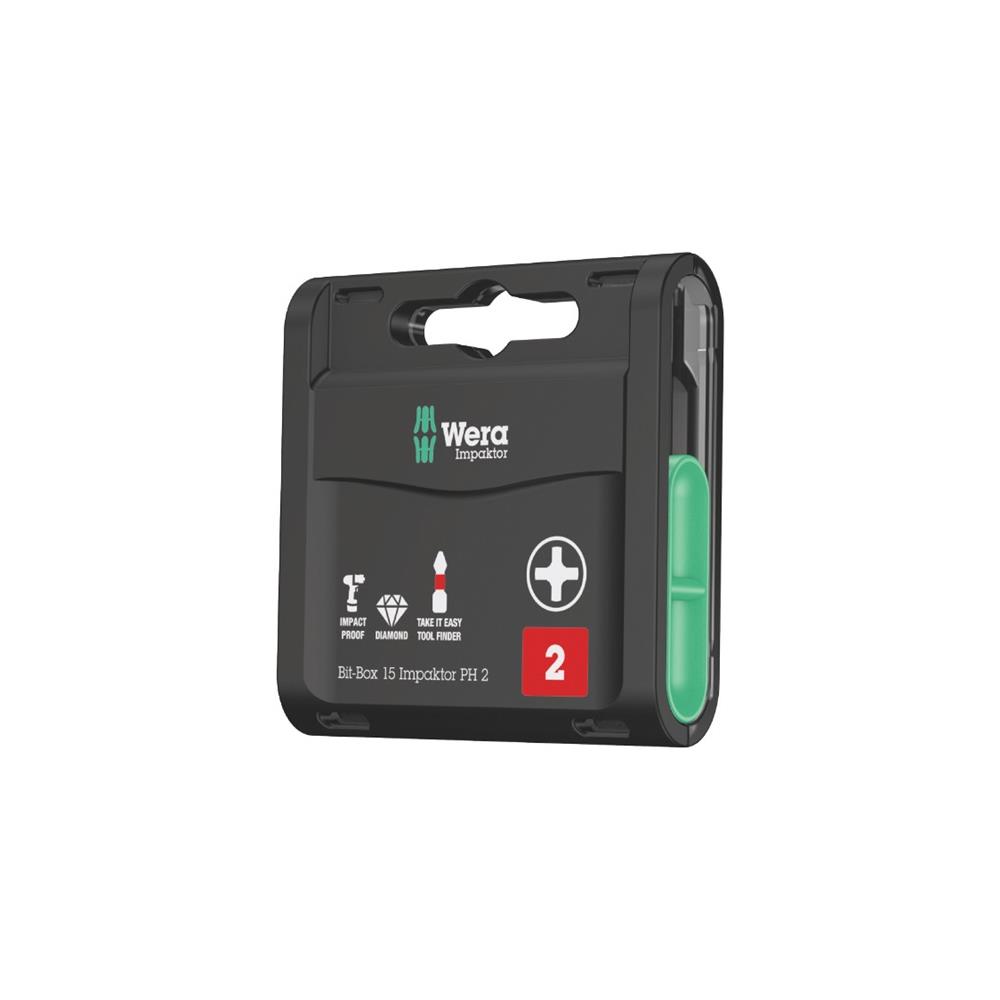 WERA Large pack of bits IMPAKTOR Diamond 1/4 inch PZD 2 length 25 mm DIN ISO 1173 C 6.3