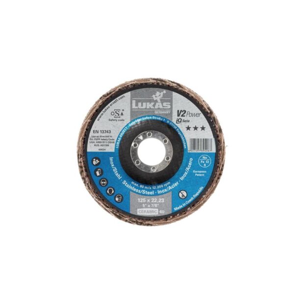 LUKAS Fan-type disc V2 POWER CER dm 125 mm granulation 40 flat stainless st., tit. CER (ceramic gran.)