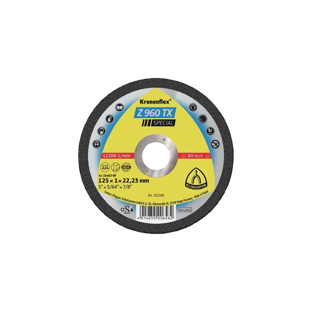 KLINGSPOR Cutting disc Z 960 TX dm115x1mm straight stainless steel bore 22.23 mm