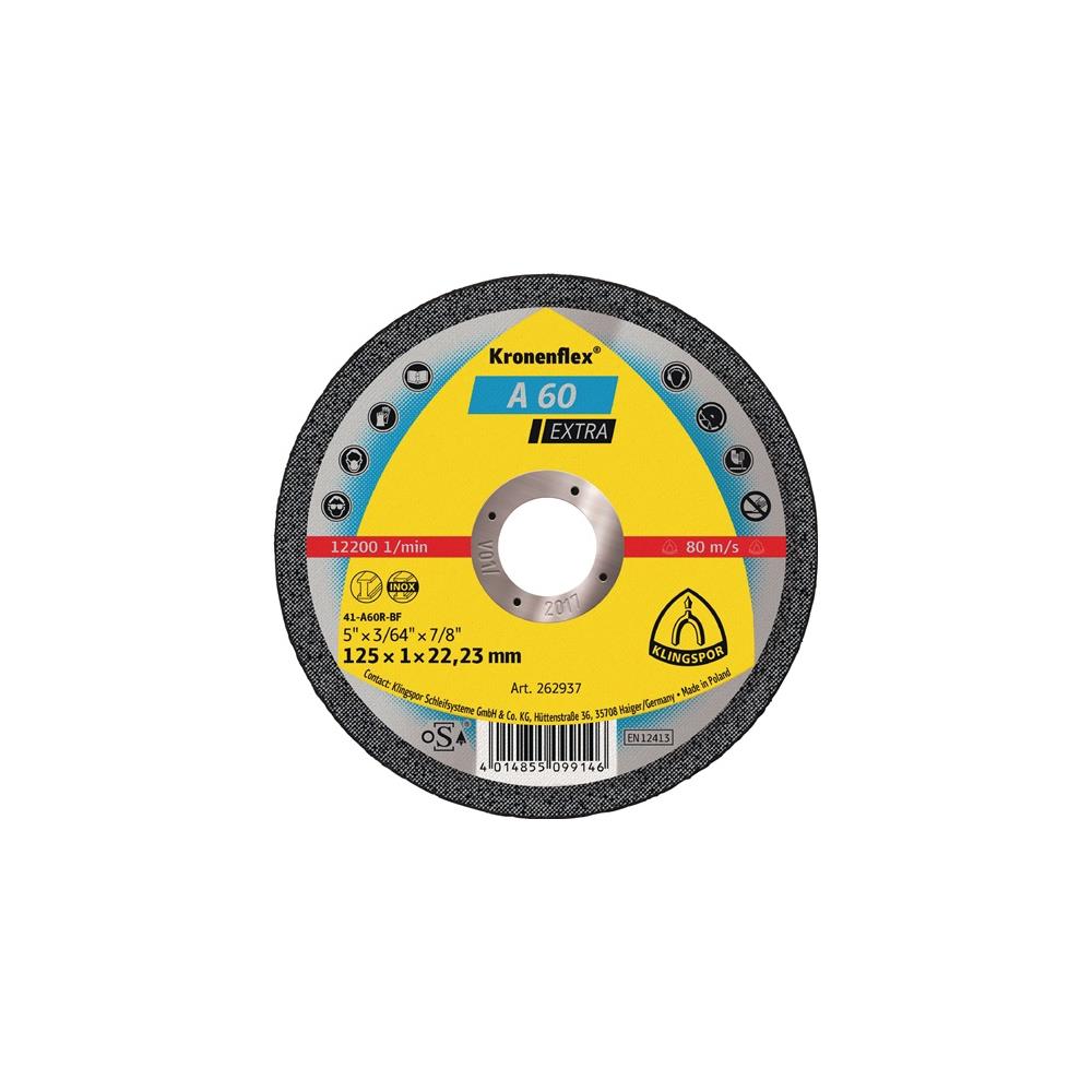 KLINGSPOR Cutting disc A 60 extra dm125x1mm straight stainless steel bore 22.23 mm