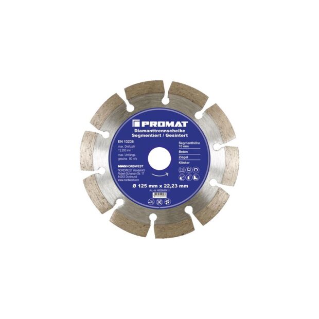 PROMAT Diamond cutting disc  dm 125 mm bore 22.23 mm segmented 10 mm