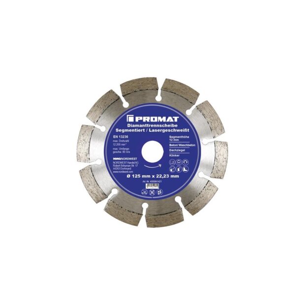 PROMAT Diamond cutting disc  dm 125 mm bore 22, 23 mm laser welded 12 mm