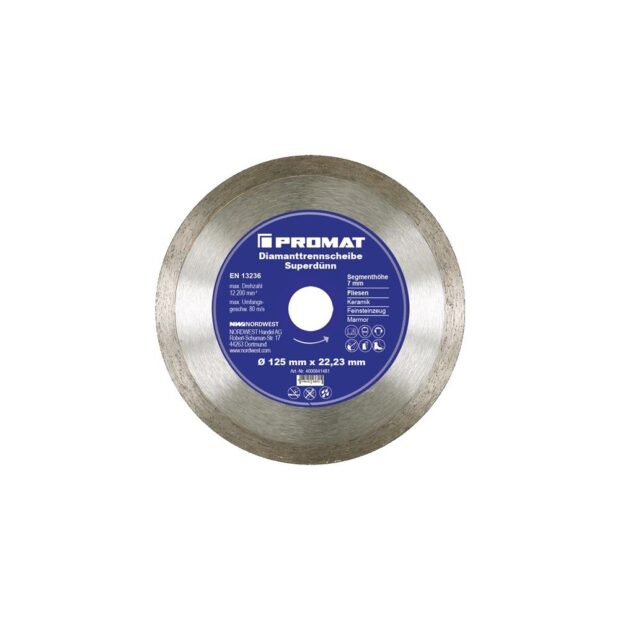 PROMAT Diamond cutting disc  dm 125 mm bore 22.23 mm tiles 7 mm