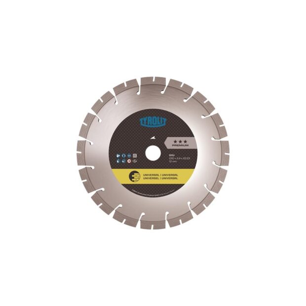 TYROLIT Diamond cutting disc DCU Premium dm 230 mm bore 22.23 mm construction, universal 12 mm