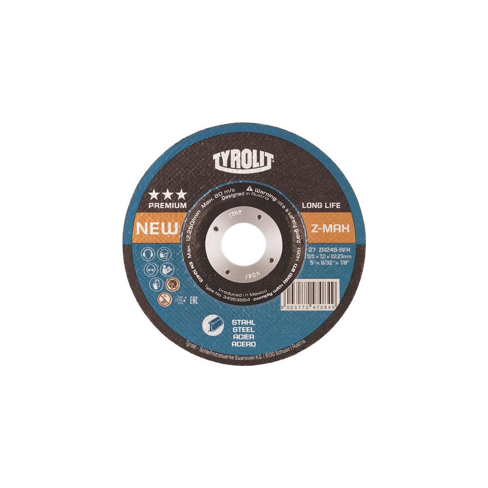 TYROLIT Roughening disc LONGLIFE Z-MAX dm115xT7mm offset steel bore 22.23 mm