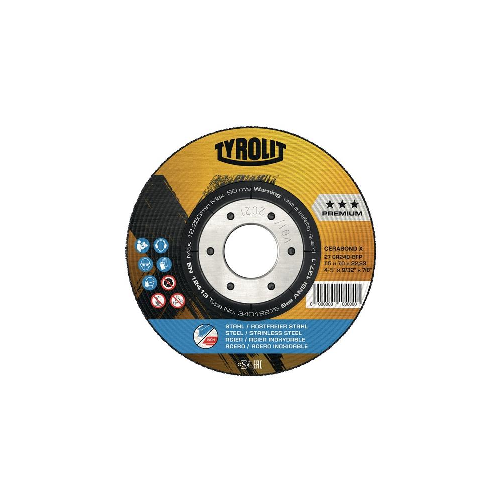TYROLIT Roughening disc CERABOND X dm115xT4mm offset (stainless) steel bore 22.23 mm