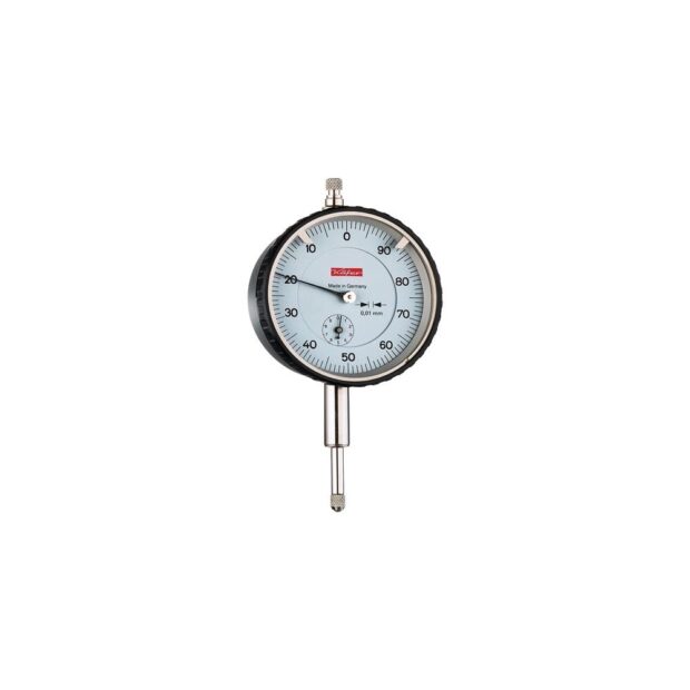 KÄFER Dial gauge M2T left 10 mm readout 0.01 mm dial face anti-clockwise 100-0 1 pointer revolution 1mm