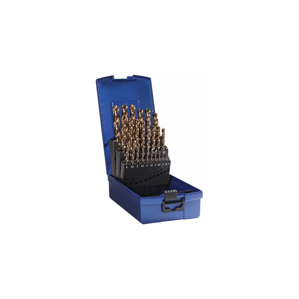 PROMAT Twist drill set DIN 338 type VA nominal dm 1-13 x 0.5 mm HSS-Co5 steam annealed 25-part plastic box