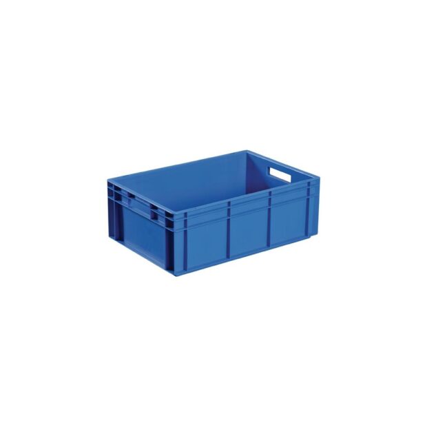 PROMAT Stackable transport container  L 600 x W 400 x H 170 mm blue PP open handle closed side panels