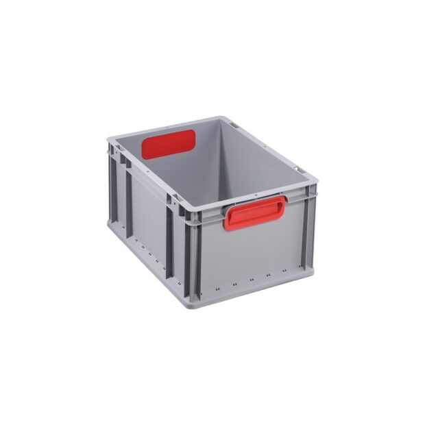 ALLIT Stackable transport container  L 400 x W 300 x H 220 mm grey PP closed handle red closed side panels