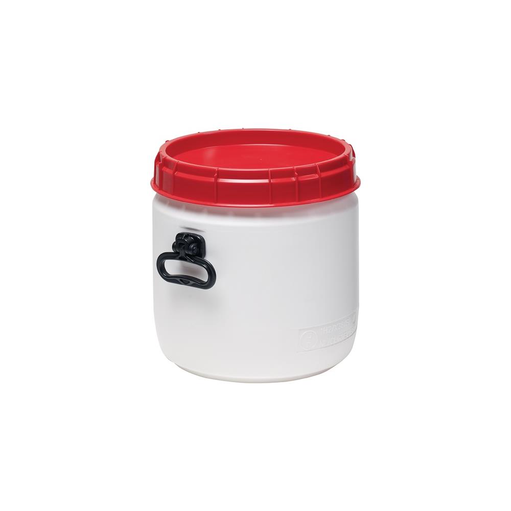 Wide neck container 26 l white with red lid with 2 handles fill port diameter 295 mm - Image 2