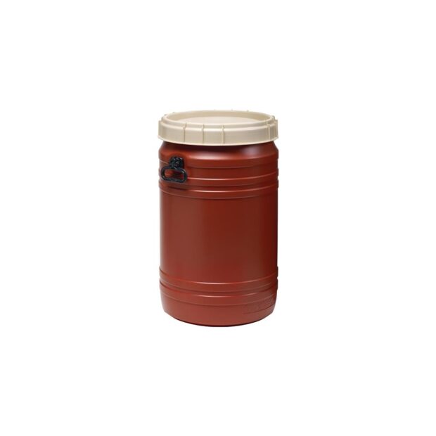 Wide neck container 75 l brown with beige lid with 2 handles fill port ...