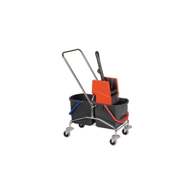 VERMOP Cleaning trolley  bucket 2 x 17 l and wringer steel pipe