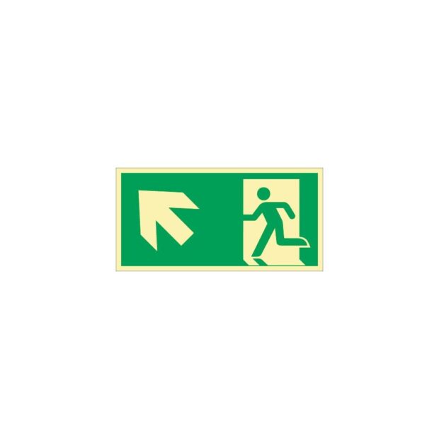 Emergency sign DIN EN ISO 7010 L297xW148 mm emergency exit route, left upwards plastic