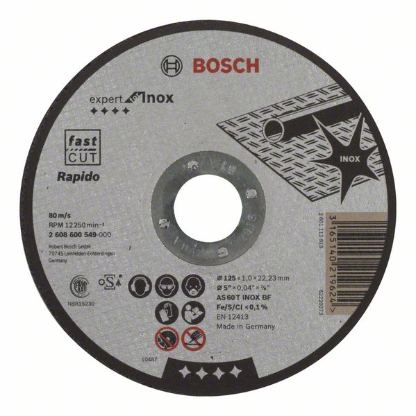 Robert Bosch Power Tools GmbH Expert for Inox - Rapido straight cutting disc. For small angle grinders