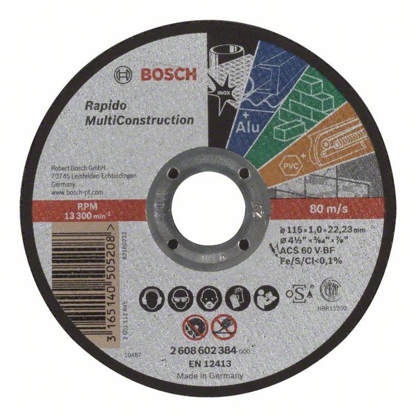 Robert Bosch Power Tools GmbH Rapido Multi Construction straight cutting disc. For small angle grinders