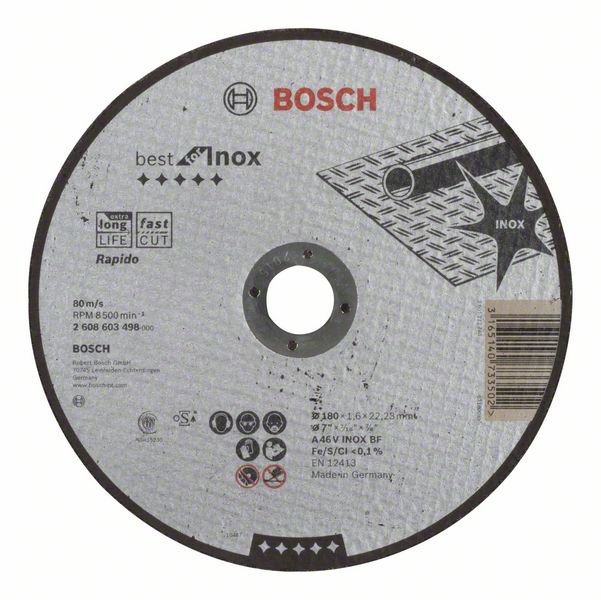 Robert Bosch Power Tools GmbH Best for Inox - Rapido straight cutting disc. For large angle grinders with locking nut