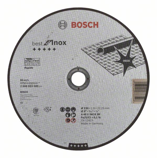 Robert Bosch Power Tools GmbH Best for Inox - Rapido straight cutting disc. For large angle grinders with locking nut