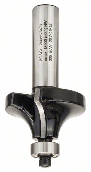 Robert Bosch Power Tools GmbH Rounding over bit, 12 mm, R1 12 mm, L 19 mm, G 70 mm. For hand-held routers
