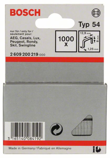 Robert Bosch Power Tools GmbH Fine wire staple, type 54. For Pneumatic Nailers/Staplers