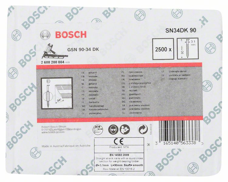 Robert Bosch Power Tools GmbH Clipped head strip nail SN34DK 90. For nail guns
