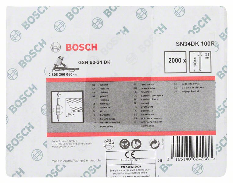 Robert Bosch Power Tools GmbH Clipped head strip nail SN34DK 100R. For nail guns