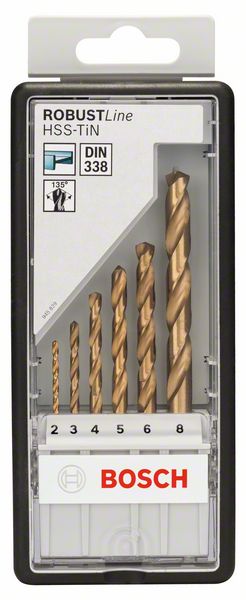 Robert Bosch Power Tools GmbH 6-piece Robust Line metal drill bit set HSS-TiN, 135° 2 - 8 mm. For rotary drills/drivers - Image 2