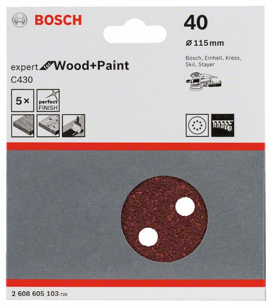 Robert Bosch Power Tools GmbH C430 sanding sheet, pack of 5. For random orbital sanders