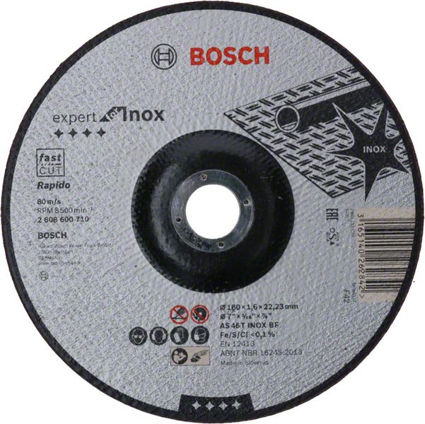 Robert Bosch Power Tools GmbH Expert for Inox - Rapido cutting disc with depressed centre. For large angle grinders with locking nut