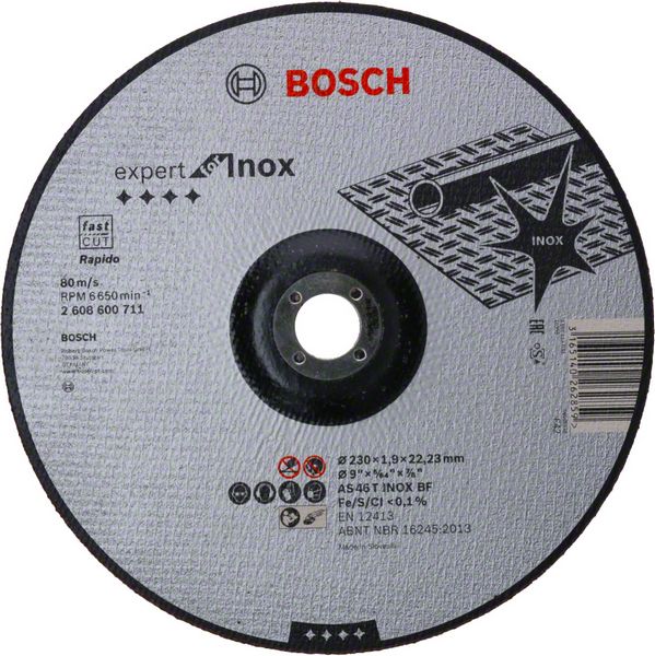 Robert Bosch Power Tools GmbH Expert for Inox - Rapido cutting disc with depressed centre. For large angle grinders with locking nut