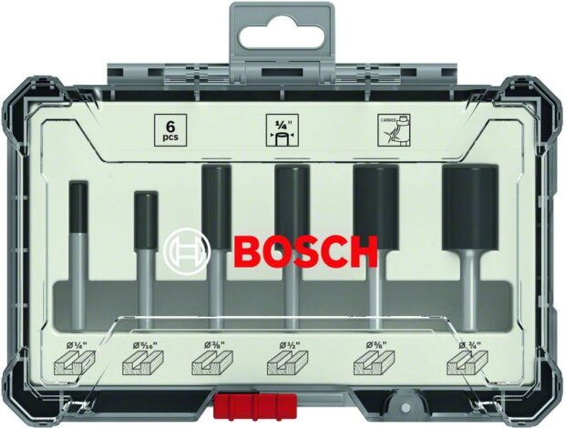 Robert Bosch Power Tools GmbH Router Bit Set 6 pcs Straight Bits 1/4" shank. For hand-held routers