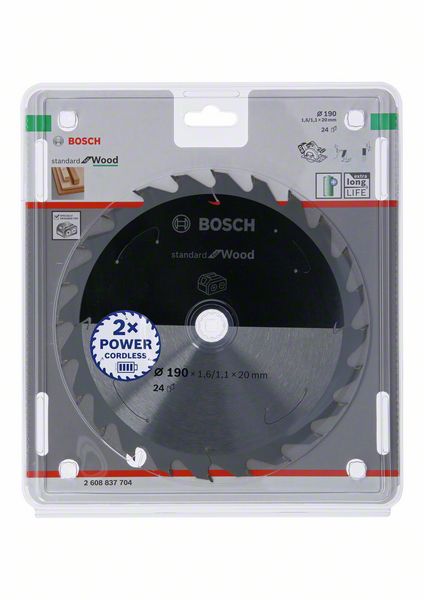 Robert Bosch Power Tools GmbH Standard for Wood Circular Saw Blade for Cordless Saws 190x1.6/1.1x20 T24. For hand-held circular saws - Image 2