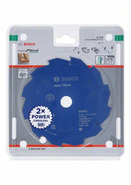 Robert Bosch Power Tools GmbH Expert for Wood Circular Saw Blade for Cordless Saws 160x1.5/1x20 T12. For hand-held circular saws - Image 2