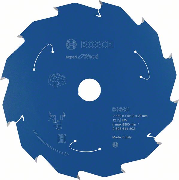 Robert Bosch Power Tools GmbH Expert for Wood Circular Saw Blade for Cordless Saws 160x1.5/1x20 T12. For hand-held circular saws