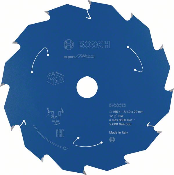 Robert Bosch Power Tools GmbH Expert for Wood Circular Saw Blade for Cordless Saws 165x1.5/1x20 T12. For hand-held circular saws