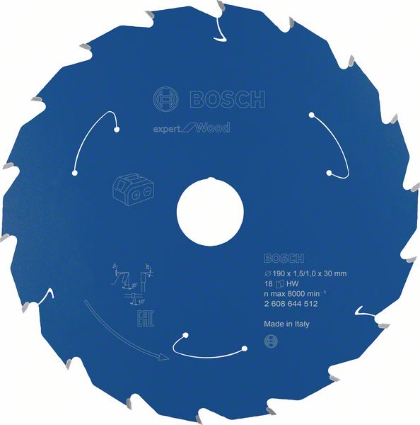 Robert Bosch Power Tools GmbH Expert for Wood Circular Saw Blade for Cordless Saws 190x1.5/1x30 T18. For hand-held circular saws