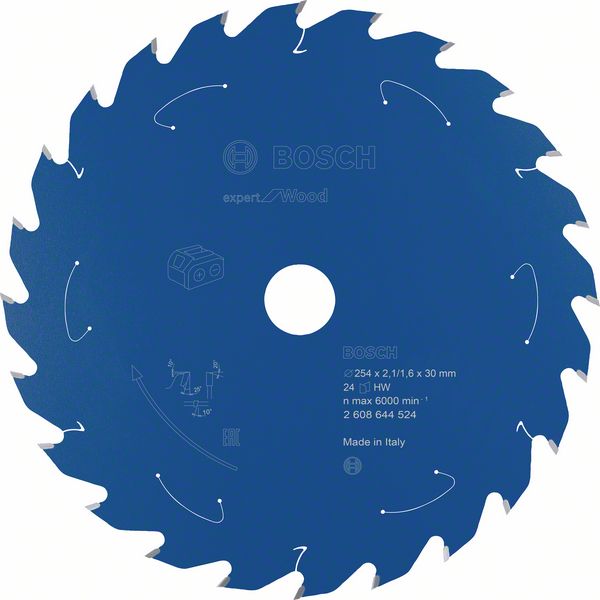 Robert Bosch Power Tools GmbH Expert for Wood Circular Saw Blade for Cordless Saws 254x2.1/1.6x30 T24. For table saws